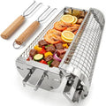 Rolling Grill Basket Large, 304 Stainless Steel Cylinder BBQ Grill Basket by Unknown