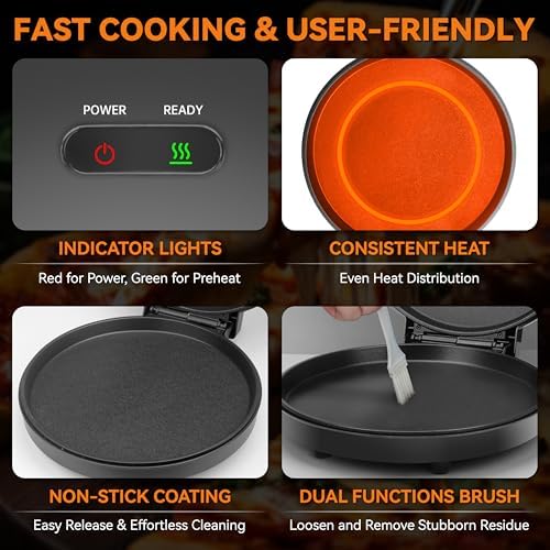 Baker’s Friend Countertop Pizza Maker Electric, 12 Inch Pizza Maker Machine for Home, Quesadilla Maker, Non-stick Cooking Plates,Horno Para Pizza, 1400W, Graphite - Image 3