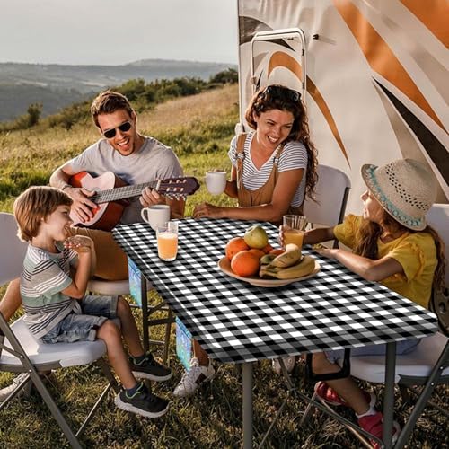 Picnic Table Cover with Bench Covers, Black and White Checkered Waterproof and Windproof, Fitted Tablecloth Cover with Elastic Edge, for Outdoor, Garden, Camping, 3 Pieces Set, 30x72 Inch - Image 3