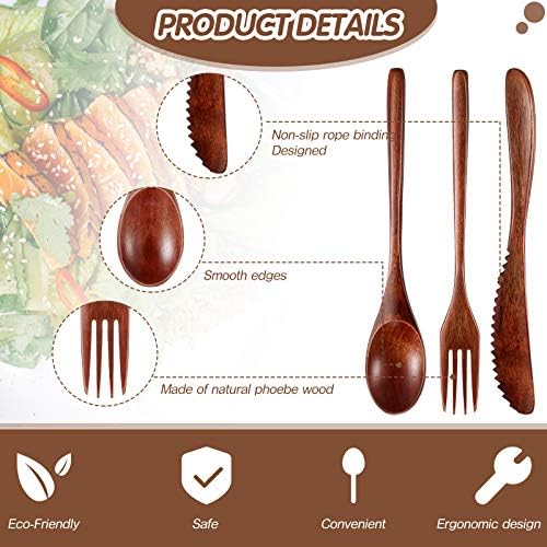 Geiserailie 12 Pcs Wooden Utensils for Eating Wooden Spoon Fork Knife Set - Image 3