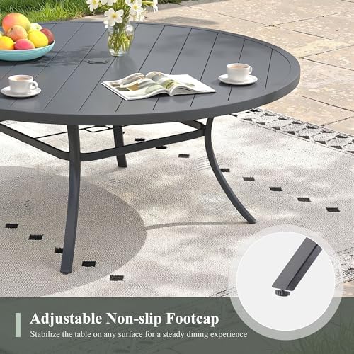 Outdoor Dining Table for 8, 60" Round Outdoor Table with Adjustable Umbrella Hole, All-Weather Metal Patio Dining Table for Lawn Garden Backyard Deck, Dark Grey - Image 6