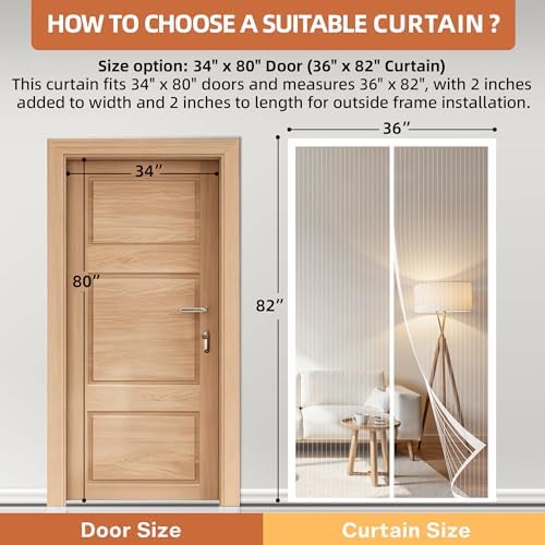 METAONLY Magnetic Screen Door Mesh, Works for Patio, Sliding Door, Keeps Bug Mosquito Out, Fresh Air Flow, Fits 34" x 80" Door - Curtain Size 36" x 82", White - Image 2