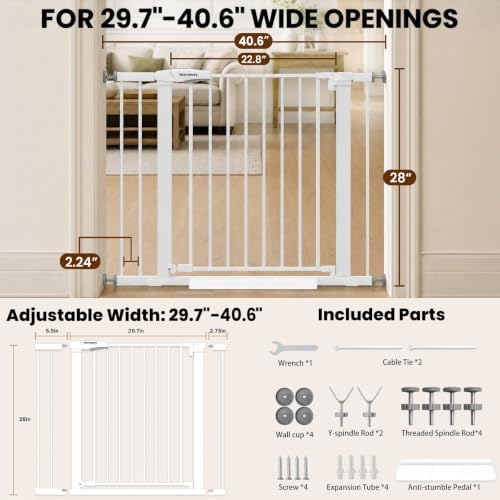 Baby Gate for Stairs, 29.7-40.6" Adjustable Dog Gate Indoor, No Drilling - Image 2