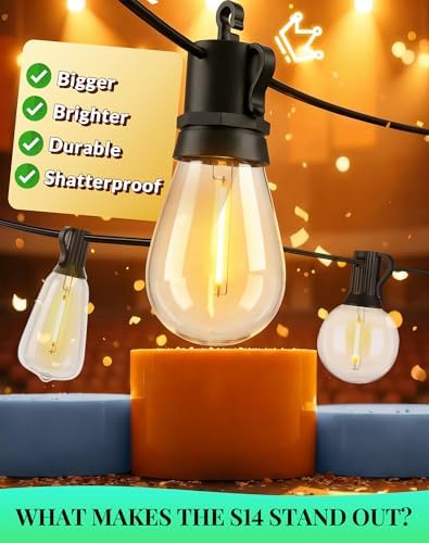 Outdoor String Lights Patio Light - 100Ft Outside Waterproof Dimmable Bulbs - Image 2