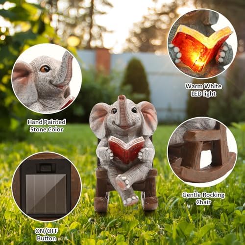 FOXMIS Garden Statues Elephant Outdoor Decor Lights, Lucky Miniature Elephant Statue Solar Garden Decor for Patio,Porch,Home Yard Decor Elephant Gifts for Mom,Women, 2.04"x3.34"x3.93" - Image 5