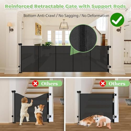 96" Wide Reinforced Retractable Baby Gates, Prevent Crawling Under, Black - Image 2
