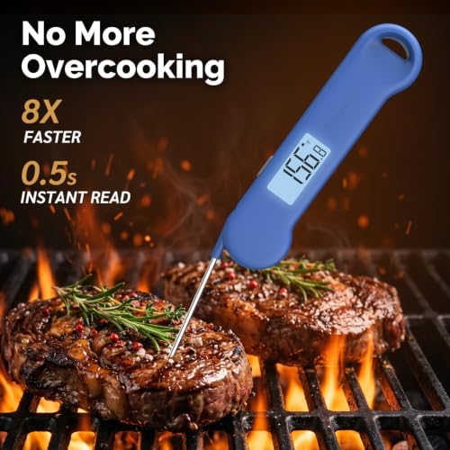 0.5 Sec Instant Read Meat Thermometer Digital for Outdoor Fryer, Blue - Image 2