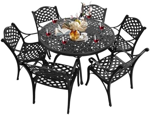 48.23" Patio Dinning Table, All-Weather Cast Aluminum Table with 2.36" Umbrella Hole, Patio Furniture, Outdoor Dining Table for Backyard and Poolside - Image 7