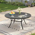 Outdoor Dining Table for 8, 53" Round Outdoor Table with Adjustable Umbrella Hole, All-Weather Metal Patio Dining Table for Lawn Garden Backyard Deck, Black by ProvideOutdoorSolutions