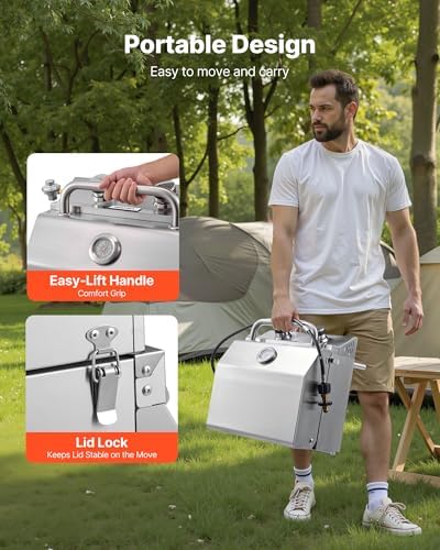 VEVOR Tabletop Gas Grill, 2-Burner Stainless Steel Portable Propane Grill, with Built-in Thermometer, Travel Locks, Weatherproof Lid, 15,000 BTU Total, for Outdoor Cooking, Patio, Party, Camping, RV - Image 4