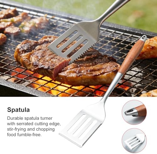 Heavy-Duty Wood BBQ Grilling Accessories Tools Set, Premium Thickened Stainless Steel Barbecue Utensils for Outdoor Grilling - Image 6