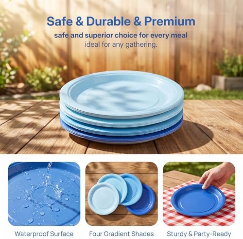 Breroa 72 Pcs Gradient Blue Paper Plates 7 Inch Bulk Blue Plates Disposable - Image 3