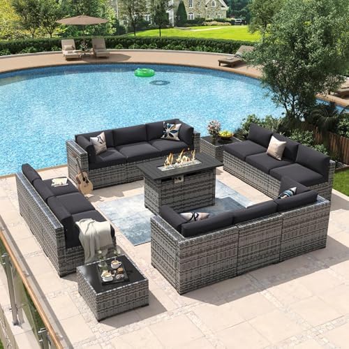 Aoxun 15 Piece Patio Furniture Set with Fire Pit Table Wicker Rattan by Aoxun
