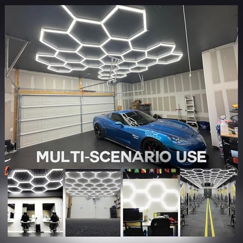 35Lights LED Hexagon Garage Lights,8-Hex Honeycomb Lights 38800Lumens Hexagon DIY Super Bright Car Detailing Ceiling 388W LED Shop Light for Warehouse Workshop Gym Basement - Image 7