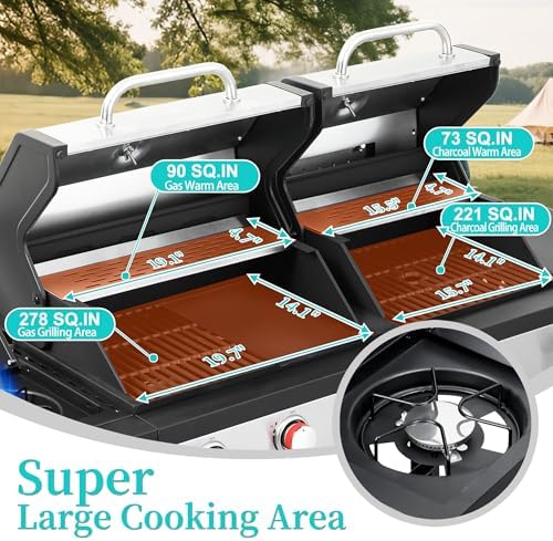 Propane Gas & Charcoal 3-Burner Combo Grill w/Side Burner - Image 3