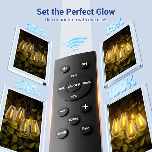 30FT Outdoor String Lights with Remote & Dimmable, 10+1 Shatterproof Waterproof Bulbs, Dimmable Outside Hanging Patio Lights for Backyard, Porch, Deck, Garden 2200K Warm White - Image 5