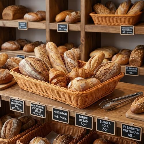 3-Piece Wicker Basket Set, Rectangular Rattan Trays for Serving Bread, Fruit, Vegetables & Snacks - Decorative Display for Kitchen, Restaurant, Home (Multiple Sizes) - Image 6