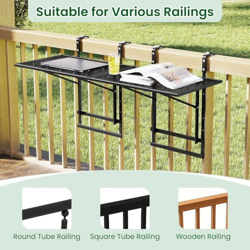 Tangkula 48" Folding Balcony Railing Table for 1.5"-3.5" Thick - Image 6