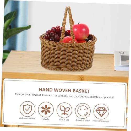 PRETYZOOM 2pcs Hand Woven Imitation Rattan Basket for Outdoor Use Multi-functional Picnic Fruit and Flower Storage with Handles Rustic Design for Home and Garden Decor - Image 7