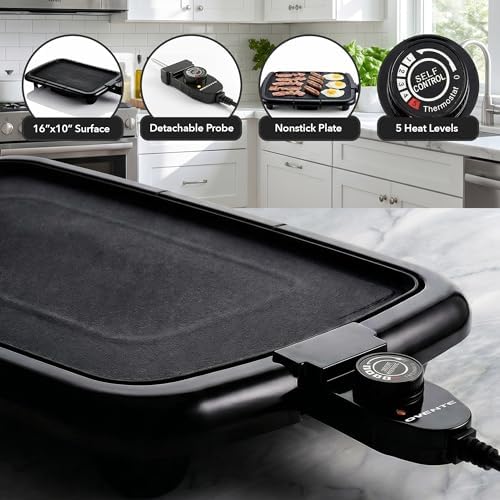 OVENTE Electric Griddle with 16 x 10 Inch Non-Stick Plate, Black GD1610B - Image 2