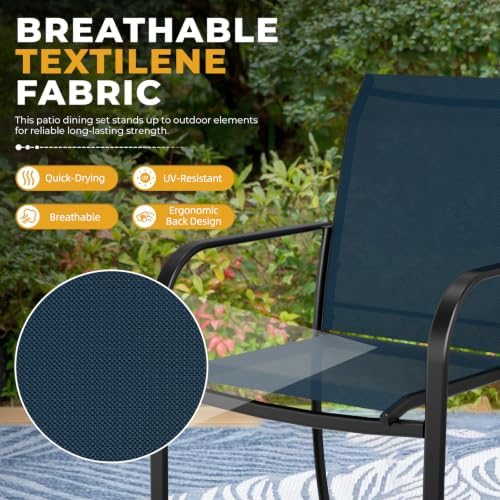 Incbruce 8 PCS Patio Dining Set with Dark Blue Umbrella, Outdoor Dining Set of 6 Textilene Chairs and 53" Round Table with Umbrella Hole for Backyard, Garden, and Poolside (Blue) - Image 4