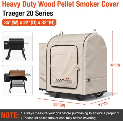 Foldable Grill Cover for Traeger 20 Series Wood Pellet, Waterproof 600D Heavy Duty Wood Pellet Smoker Cover, Fade＆Tear Resistant Pellet Grill Cover for Recteq 340 Grills Junior,Khaki - Image 5