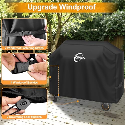 Kipiea 600D Heavy Duty Grill Cover for Traeger Timberline 1300, Waterproof Wood Pellet Smoker Cover with Windproof Buckles, Pellet BBQ Grill Covers for Outside Anti-UV, No Tear, No Fading - Image 5