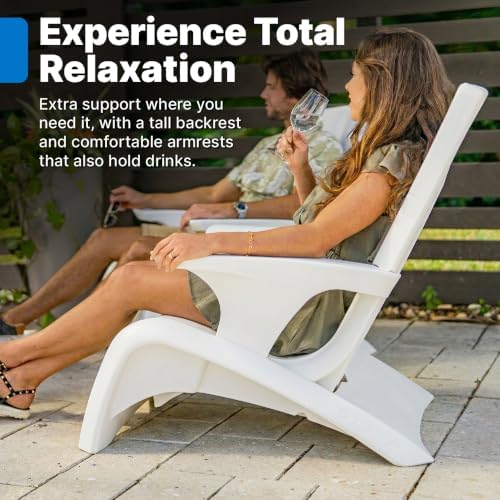 Step2 Vero Adirondack Chair, Stylish Poolside Lounger, Fade-Resistant, Waterproof Patio Furniture for Sun Shelf, Use in Pools up to 9-Inches of Water, Weighted, White - Image 7