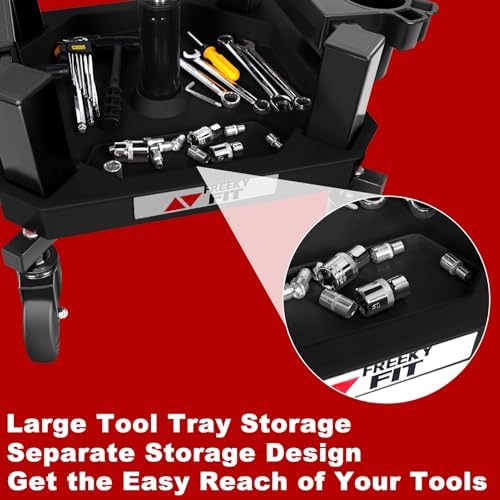 Rolling Stool with Wheels, Adjustable Shop Stool Mechanic Seat, Garage Shop Roller Work Chair, Mobile Rolling Seat with Tool Tray, 2 Cup Holders, 4" Casters, 350 LBS, Heavy-Duty, Black - Image 5