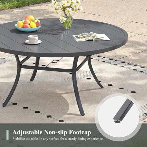 Outdoor Dining Table for 6, 50" Round Outdoor Table with Adjustable Umbrella Hole, All-Weather Metal Patio Dining Table for Lawn Garden Backyard Deck, Dark Grey - Image 6