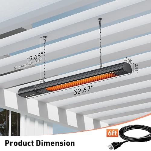 Ceiling Electric Outdoor Heater Wifi Control Wall-Mounted Hanging Patio 1500W Infrared 9 Heat Levels, 24H Timers, Carbon Fiber Tube Heating Wall Heater for Gazebo, Balcony (Rose Gold Tube) - Image 6