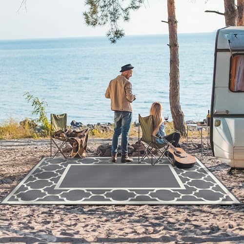 GENIMO Outdoor Rug, Waterproof Plastic Rugs for Patio, 5'x8' Grey White - Image 5