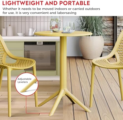 Costaelm Patio Table for 4-Person, Outdoor Patio PP Round Dining Table, All-Weather Bistro Dining Table for Backyard Deck Porch Poolside, Yellow - Image 5