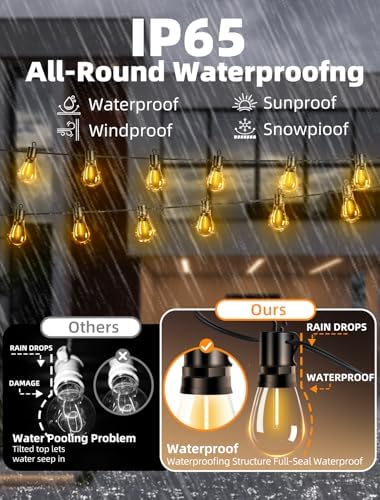 Outdoor Patio String Lights: S14 Shatterproof Bulb Outside Waterproof Light - 200FT 60M Remote Dimmable Connectable Hanging Outdoor Electric Lighting - Garden Backyard Yard Gazebo Porch Party - Image 4