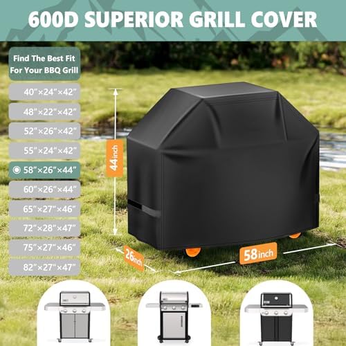 Grill Cover 58 Inch - Superior BBQ Cover for Weber Genesis 300 Series Grill - 600D Outdoor Grill Cover for Dyna-glo, Char-Broil, Nexgrill, Monument, Weber Genesis E330 and Genesiss II E310 - Image 2