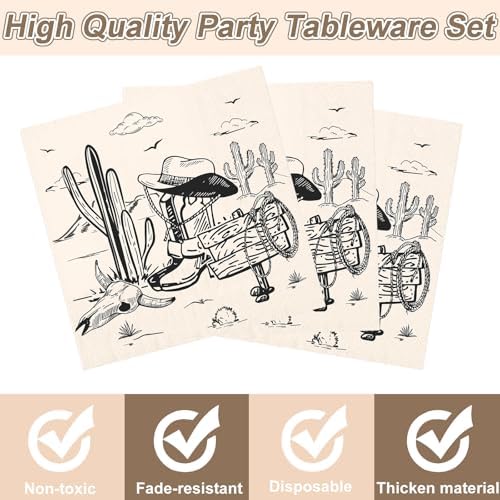 120Pcs Western Party Decorations Western Cowboy Paper Plates and Napkins Cups Rodeo Theme Disposable Tableware Set for Wild West Cowboy Cowgirl Birthday Baby Shower Party Supplies, 30 Guests - Image 4