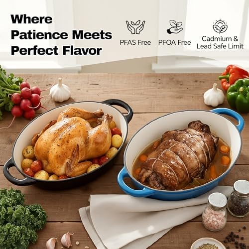 Oval Dutch Oven for Bread Baking, 4.5 Quart Non Stick Enameled Cast Iron Dutch Oven Pot with Lid, Oven Safe Oval Casserole with Lid up to 500°F for Baking, Braising, Stews, Roasting (Black) - Image 2
