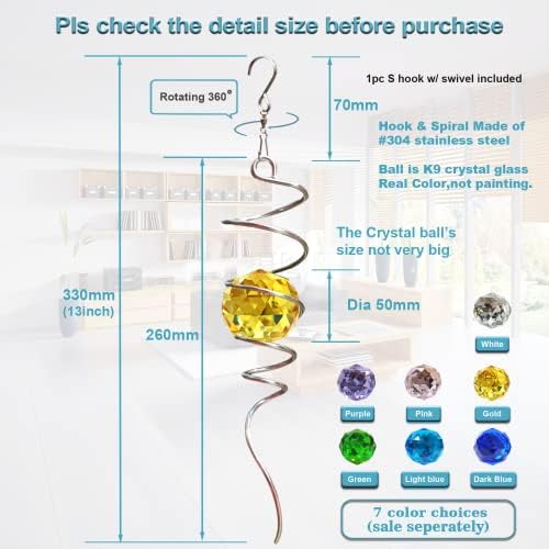 FONMY Gazing Ball Spiral Tail -Decorative Wind Spinner Sun Catcher Rainbow Maker 11 inch Tail and 2 inch Golden Crystal Orb. Indoor Outdoor Garden Decoration -13 inch Height - Image 5