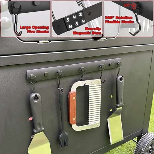 Smoker Grill Hooks,Magnetic Mount 5 Hooks for Hanging BBQ Utensils,Non-Slip Heavy Duty Magnetic Holder for Traeger Pellet Pit Boss Blackstone Grill Smoker - Image 5