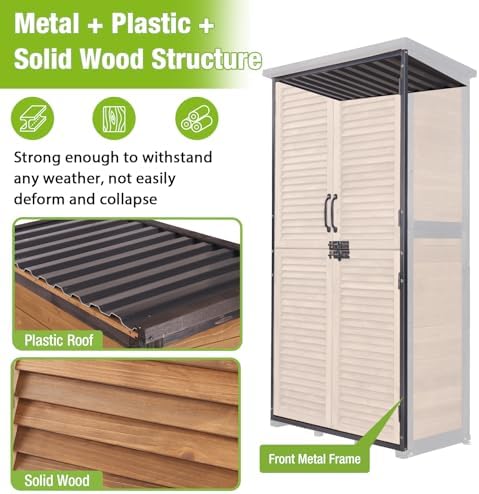 GUTINNEEN Outdoor Storage Cabinet Upgraded with Metal Frame Durable Storage Shed with Floor and Adjustable Shevels Waterproof Garden Tool Shed - Image 2