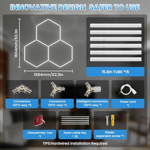 Hexagon Garage LED Ceiling Light 98W, 11700 Lumens, 6500K Ultra-Bright Expandable DIY Design Ideal for Auto Detailing, Workshops, Basements, Barber Shops, Gyms, and More (3 Pack) - Image 6