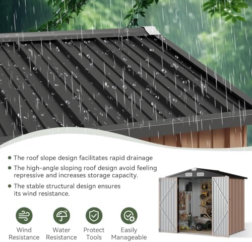 Aoxun 6x4 FT Shed Outdoor Storage Shed with Floor Brown - Image 4