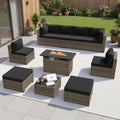 Aoxun 10 Piece Outdoor Patio Furniture Set with 44'' Fire Pit Table, Outdoor Patio Furniture Sets with Coffee Table, Wicker Rattan Outdoor Conversation Set with Ottoman for Backyard & Garden, Black by Aoxun