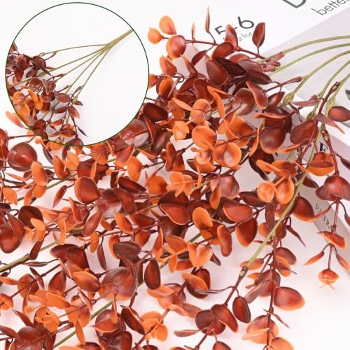 Waipfaru 4Pcs Fake Hanging Plants, Red-Brown Eucalyptus Fake Vines Ivy - Image 3