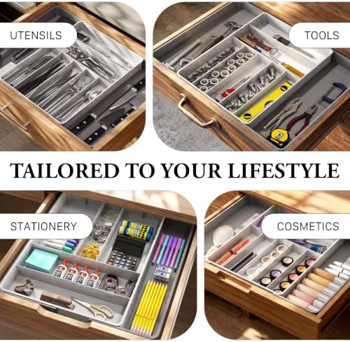 Simple Houseware Expandable Kitchen Drawer Flatware Organizer, Gray/White - Image 6