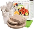 Eco-friendly Camping Supplies [16 Dinnerware Set] for Picnic Basket & Party Supplies. Compostable Paper Plates, Napkins, Biodegradable Utensils, Cups, Green Tablecloths, by Earth's Natural Alternative by EarthsNaturalAlternative