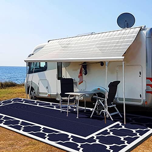 GENIMO Outdoor Rug, Waterproof Plastic Rugs 10'x20' for Camping Blue White - Image 2