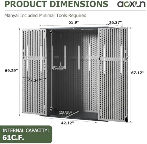 Aoxun 61 Cu.Ft Outdoor Storage Shed, Widened Outdoor Storage Cabinet - Image 4