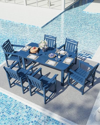 Ciokea HDPE Outdoor Patio Dining Table, All-Weather Furniture, Navy Blue - Image 6