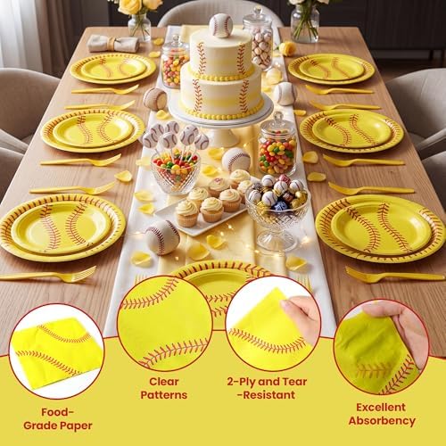 100 Pcs Disposable Softball Party Tableware Set for 25 Guests - Image 4